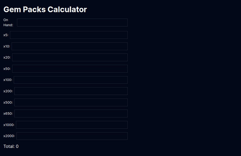 Gems Pack Calculator